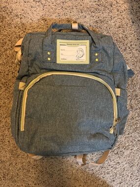 Gray Denim-Style Diaper Backpack